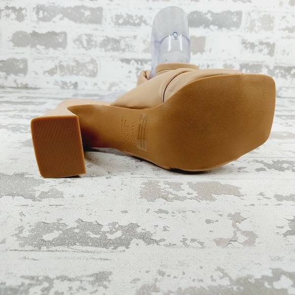 New Open Edit Saydee Beige Block Heel Slip On Square Toe Sandals D283 - Picture 9 of 15